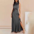thumbnail image 1 of Lenago Robes de Cocktail Grande Taille pour Femmes Soirée Mode Femmes Été Uni Décontracté Col Rond Sans Manches Fente Haute Robe Maxi Robes d'Été de Plage en Liquidation, 1 of 7