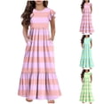 thumbnail image 2 of yoeyez Robes pour Filles Taille 7-8 Robe Fleurie en Coton à Volants à Manches Courtes pour Filles Col Ras du Cou Ample Décontractée Fluide Robe Maxi à Étages avec Poches Robes pour Filles 10-12 Jaune,10-11 Ans, 2 of 6