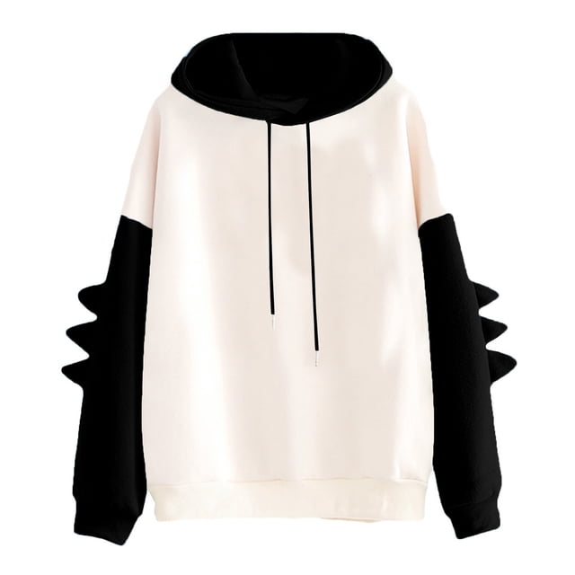 Pompotops Mode Femmes Casual Solide à Manches Longues Épissure Dinosaure Sweat-Shirt Tops