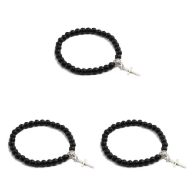 Baohd Stylish And Comfortable Beaded Bracelets For Wear Gift Cross Pendant Bracelets black 3Set