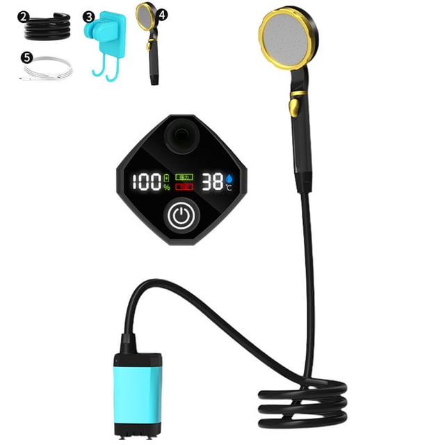 Graflsoa Portable Outdoor Shower Kit with Rechargeable Electric Showerhead, 9000mAh Battery, ABS Material, Blue/Green/Orange Options, 8L/Min Flow Rate, Includes Pump, Hose, and Accessories