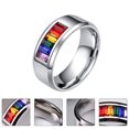 thumbnail image 3 of 1Pc Titanium Steel Ring Stylish Gay Pride Ring Colorful Inlaid Rhinestone Ring, 3 of 8