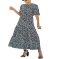 thumbnail image 2 of Robe Décontractée à Volants Manches Courtes Imprimé Floral Taille Haute Col en Chiffon Robe Longue de Plage Fête Vert s, 2 of 5