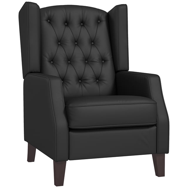 HOMCOM Fauteuil d'Appoint Capitonné à Boutons, Fauteuil en Similicuir Noir avec design à Dossier Ailé et Capitonnage à Boutons. Doté d'Un Cuir PU Résistant à l'Eau, d'Un Rembourrage en Mousse Profonde et d'Un Cadre en Panneau Multicouche Robuste. Dimensions : 26,4 Pouces de Large, 33,1 Pouces de Profondeur et 39 Pouces de Hauteur. Idéal pour les Sièges de Salon, les Chambres d'Amis Ou les Vérandas.