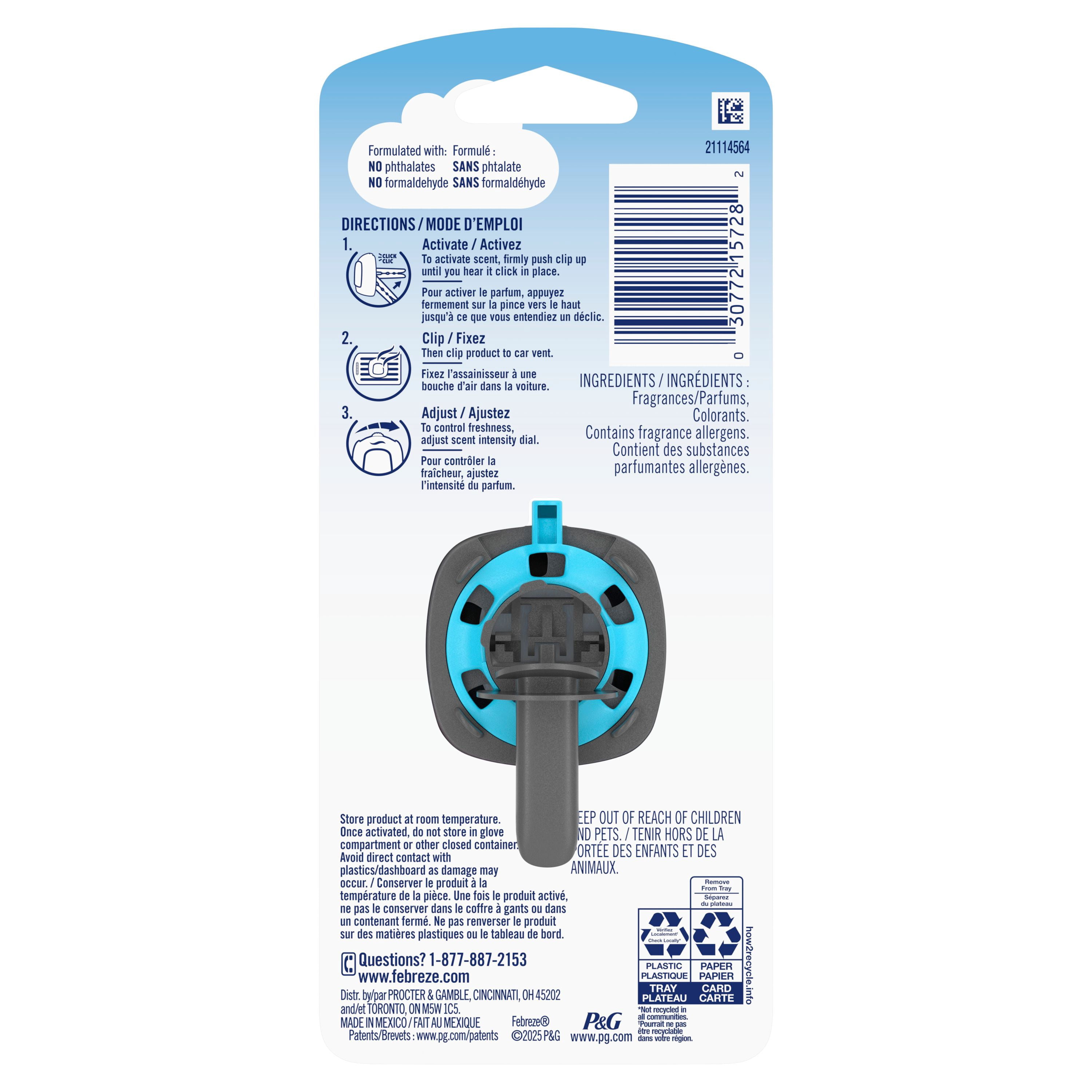 Febreze Assainisseur d'Air pour Voiture, Pince pour Bouche d'Air, Tempête de Minuit, 1 Unité