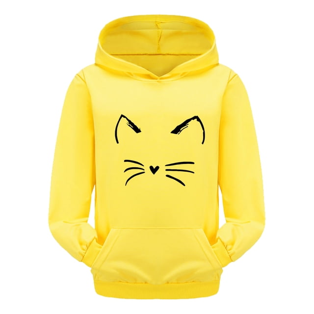 PMVFHDE Liquidation Chandails à Col Rond Filles Enfant Tout-Petit Garçons Filles Manches Longues Imprimés de Dessins Animés Chaud Chandail à Capuchon Chandail Hauts Tenues pour Enfants Survêtement Jaune,130