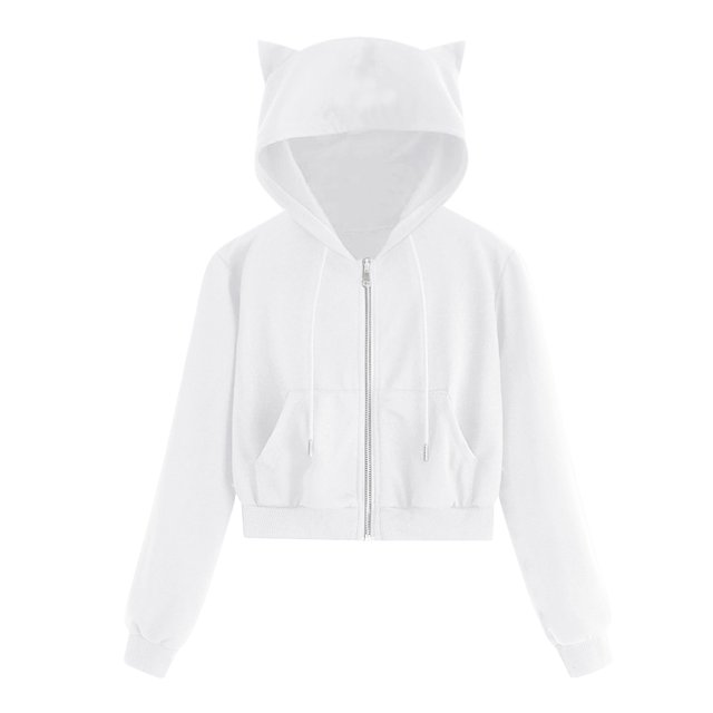 Chemise Décontractée à Manches Longues avec Poche Zippée pour Femmes, Sweat à Capuche Chat