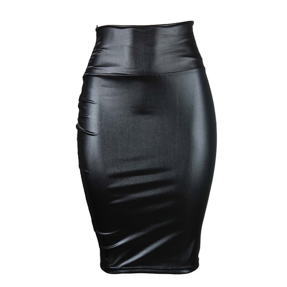 Ersazi Sweater Dress Women's Half-Length Skirt Imitation Leather Wrap Hip Skirt High Waist Elastic Plus Size Skirt In Clearance Black Xl
