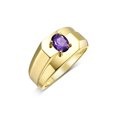 thumbnail image 4 of RYLOS Men's Rings 14K Yellow Gold Ring Classic Solitaire 7X5MM Oval Shape Gemstone Designer Band Amethyst February Birthstone Rings For Men Size 10, 4 of 5