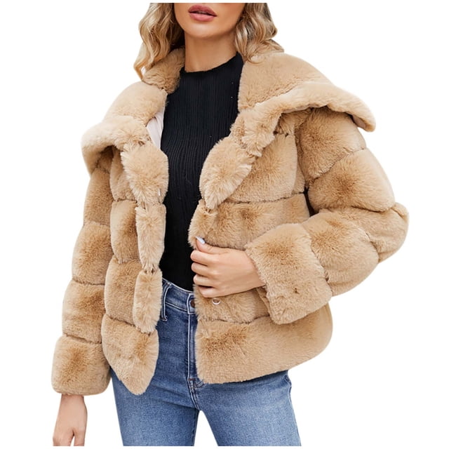 Hvobtty Veste en Molleton Décontractée à Manches Longues pour Femme, Manteau Chaud en Fausse Fourrure pour Femmes Dames Hiver Uni à Col Rabattu