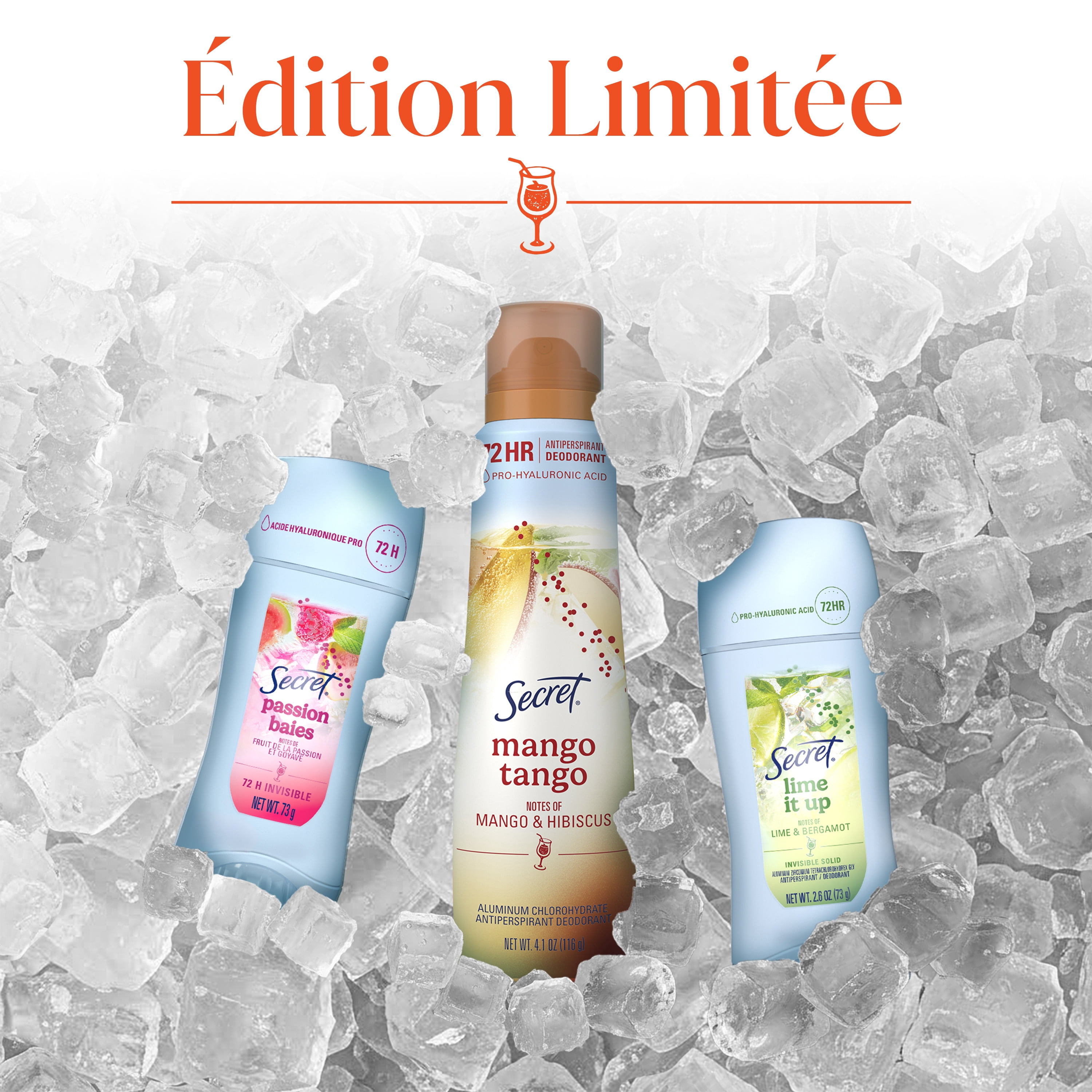 Antisudorifique et désodorisant pour femmes invisible en bâton Secret Fraîcheur, Mangue tango, 73 g