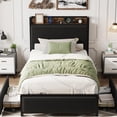 thumbnail image 1 of Yiwa Twin Size Bed Frame with 2 Storage Drawers and Charging Station, Rustic Linen Upholstered Platform Bedframe with Storage Headboard, No Box Spring Needed, Easy Assembly, Noise Free, 1 of 4