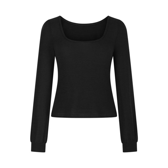 Timegard T-Shirts à Manches Longues pour Femmes Col Rond Hauts Décontractés Couleur Unie Blouses Basiques Confortables Tendance