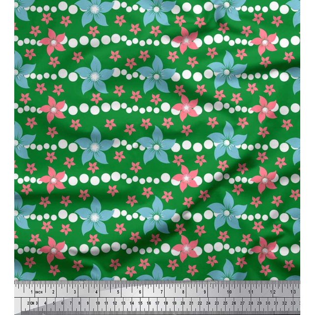 Soimoi Poly Georgette Fabric Dot & Floral Artistic Print Fabric by The Yard 42 Inch Wide