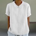 thumbnail image 2 of Pisexur Hauts pour Femmes Été Décontractés Col Rond Chemises en Coton et Lin Classiques Couleur Unie Manches Courtes Blouses Mode Col Rabattu Chemises Habillées Formelles Amples Polyvalentes T-Shirts Hauts pour Tendance, 2 of 6