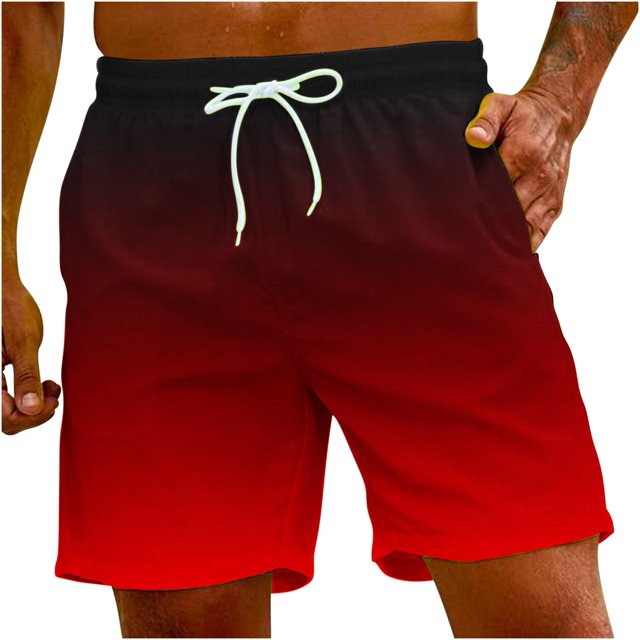 Penkiiy Carnivals Shorts, Mens Pants Relaxed Fit Summer Swim Quick Dry Pockets Plus Gradient Print Beach Pants S Red