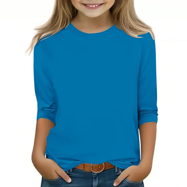 asjyhkr 3-12 Ans Garçons Filles Chemises Col Rond Manches 3/4 Chandail Extensible Léger Confortable Doux Respirant Décontracté Extérieur Jouer Tops d'Entraînement, Taille 110-160