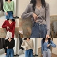 thumbnail image 4 of Cardigan en Tricot pour Femmes à Manches Longues, Boutonné, Col en V, Veste Mince (Blanc), 4 of 8