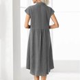 thumbnail image 4 of Ersazi Jolies Robes pour Femmes en Liquidation Mode Femmes Été Bouton Décontracté Uni Col en V Manches Courtes Robe Gris m, 4 of 9