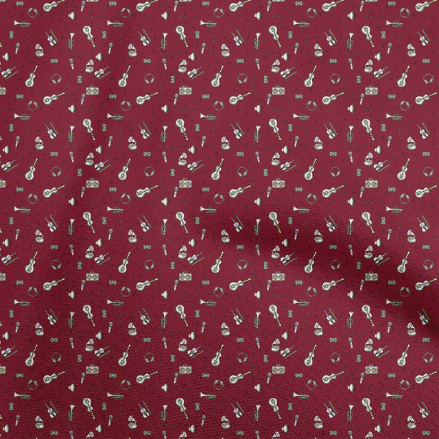 oneOone Viscose Jersey Maroon Fabric Musical Instruments Sewing Material Print Fabric By The Yard 60 Inch Wide