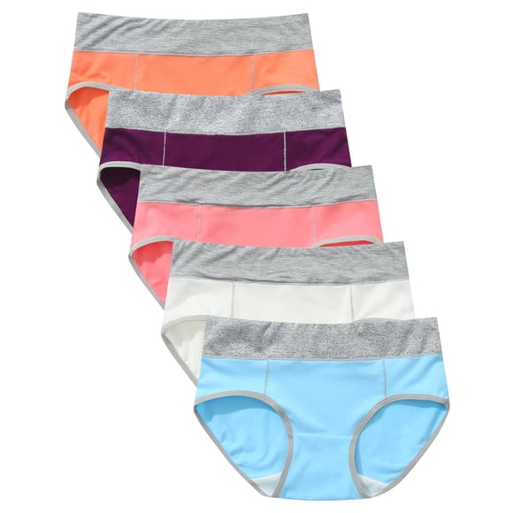 RKSTN Womens Underwear Cotton High Waist Stretch Briefs Soft Full Coverage Patchwork Color Breathable Stretch Panties 5 Pack
