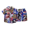 thumbnail image 1 of MIASHUI Toddler Boys Short Sets Tropical Print Button Down Shirt Outfits Boy Clothes,Blue,2-3 Years, 1 of 3
