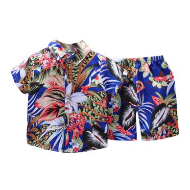 MIASHUI Boys Toddler Beach Outfit Summer Short Sleeve Button Down Shirt Shorts Set,Blue,3-4 Years