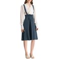 thumbnail image 2 of Unique Bargains Jupe Midi Plissée à Bretelles Rétro à Taille Élastique pour Femme Bleu Foncé L, 2 of 7