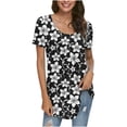 thumbnail image 1 of Pisexur Hauts pour Femmes 2023 Été Grande Taille Tuniques Décontractées à Col Rond Chemises à Manches Courtes Pétale Coupe Ample Blouse Mignonne, 1 of 6