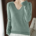 thumbnail image 4 of asjyhkr Tops For Women Long Sleeve Knit Cotton V Neck Sweater Pullover Basic T Shirts Solid Color, 4 of 7
