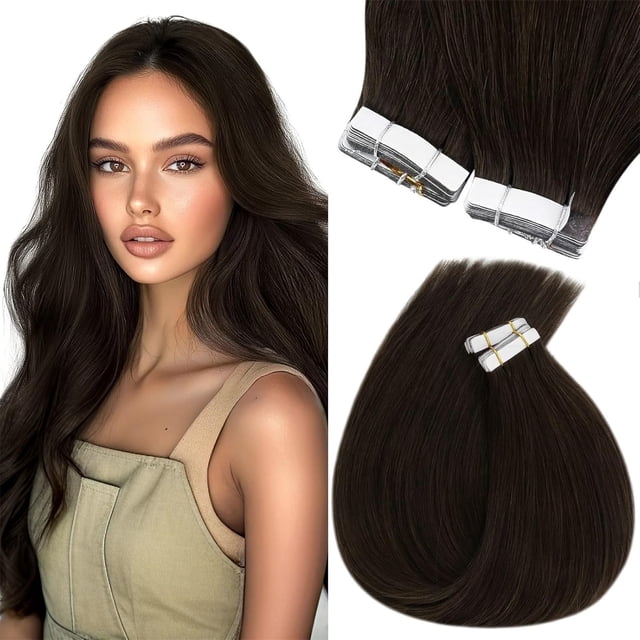 Sunny Hair Tape in Hair Extensions Human Hair Invisible Tape in Extensions 20Pcs Straight Remy Real Human Hair Extensions for Women Dark Chocolate Brown 12inch