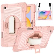 For Samsung Galaxy Tab S6 Lite 10.4 2024 P620 P625 SM-P610 SM-P615 P613 P619 Case Kids Hand Shoulder Strap Stand Tablet Cover Rose Gold S6 Lite SM-P620 P625