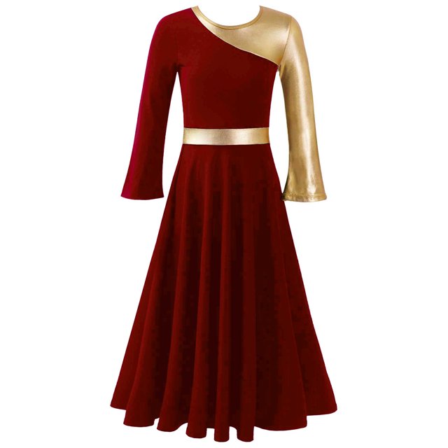 RUNQHUI Robe de Danse Métallique Dorée pour Filles, Prière Lituricale Rouge 12
