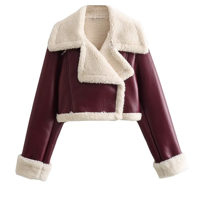 DPTALR Women's Lamb Hair Short Coat Zipper Motorcycle Style Jacket