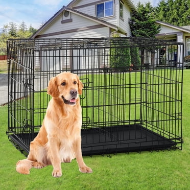 NiamVelo Cage pour Chien Robuste Cage pour Chien 42 Pieds' Très Grande Cage pour Chien Chenil pour Grands Chiens, Cage Métallique Pliable pour Chien avec Séparateur et Plateau à Doubles Portes, Noir