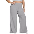 thumbnail image 2 of Timegard Plus Size Pants for Women High Waist Ruched Loose Comfy Lounge Pants Wide Leg Workout Trousers, 2 of 6