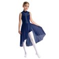 thumbnail image 1 of RUNQHUI Robe de Danse Ballet à Sequins pour Filles, Robe de Patinage Artistique Sans Manches Ourlet Irrégulier en Maille Bleu Marine 16, 1 of 7