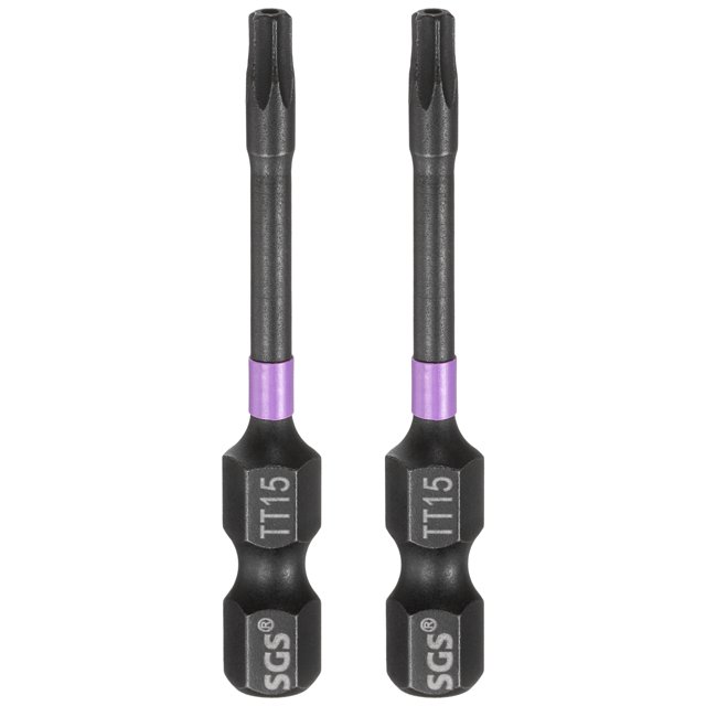 Uxcell 2pcs TT15 Torx Impact Screwdriver Bit 1/4" Hex Shank 2" Long Magnetic with Hole