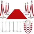 thumbnail image 1 of Sturdy Stainless Steel Stanchion Posts with Red Velvet Ropes & 15ft x 3ft Red Carpet – Decorative Outdoor Fence, Ideal for Crowd Control at Events, Hotels, Weddings – 6 Pack, 1 of 7
