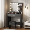 thumbnail image 1 of Vabches Lumières DEL Coiffeuse Tabouret de Coiffeuse Ensemble de Table Noir, 1 of 12