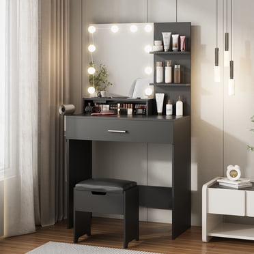 Vabches Ensemble Coiffeuse et Tabouret avec Éclairage DEL Noir