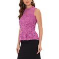 thumbnail image 4 of INSPIRE CHIC Women's Ruffle Neck Keyhole Back Sleeveless Floral Lace Peplum Top Purple S, 4 of 5