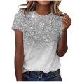 thumbnail image 1 of cfhntfmh Hauts de Sortie pour Femmes Tendance à Paillettes Col Ras du Cou Manches Courtes Tunique Scintillante Hauts Tenues d'Été Mode 2025, 1 of 4