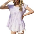 thumbnail image 1 of AherBiu Hauts de Sortie pour Femmes en Mousseline à Manches Courtes Style Cap, Duveteux, à Pois, Col Ras du Cou, à Volants Superposés, Blouse d'Été pour la Plage et les Vacances, 1 of 7