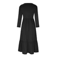 thumbnail image 4 of Yuyuzo Fall Dresses for Women Long Sleeve Crew Neck Ruched Ruffle Flowy Comfy Basic Maxi Dress Solid Color, 4 of 4