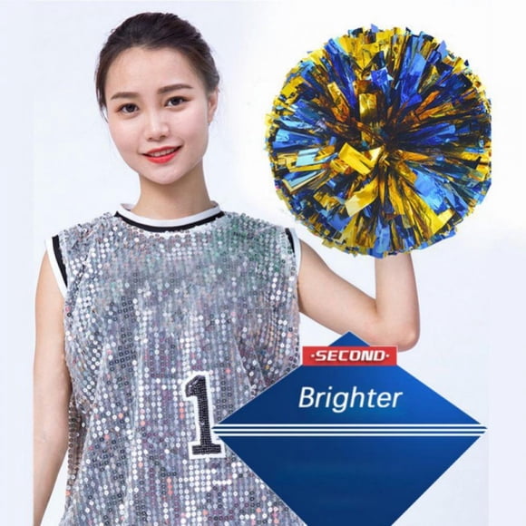 Lot de 2 Pompons de 12” Pompons de Cheerleading pour Enfants en Feuille Métallique et Anneau en Plastique pour Sports Danse Fête Équipe de Cheer