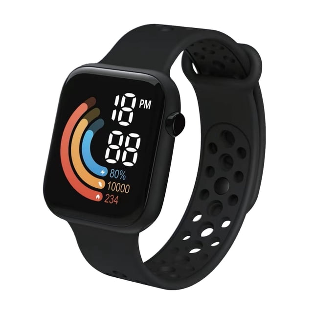 Hearth & Gear Student Children's Internet LED Electronic Watch with a square astronaut-themed design, black silicone strap, and vibrant touchscreen display. This kids' smartwatch features colorful LED indicators for time, steps, and other functions, making it ideal for students aged 5-16. Durable and stylish, it is perfect for school or play.