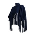 thumbnail image 4 of Womens Turtleneck Fringe Tops Solid Color Batwing Sleeve Plus Size Poncho Oversized Tassel Sweatshirt, 4 of 6