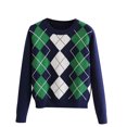 thumbnail image 1 of Chandails Style Anglais à Manches Longues pour Femmes à Motif Argyle Haut pour Dames, 1 of 5