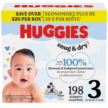 Huggies Snug & Dry Baby Diapers, Size 3 (16-26 lbs), 198 Count